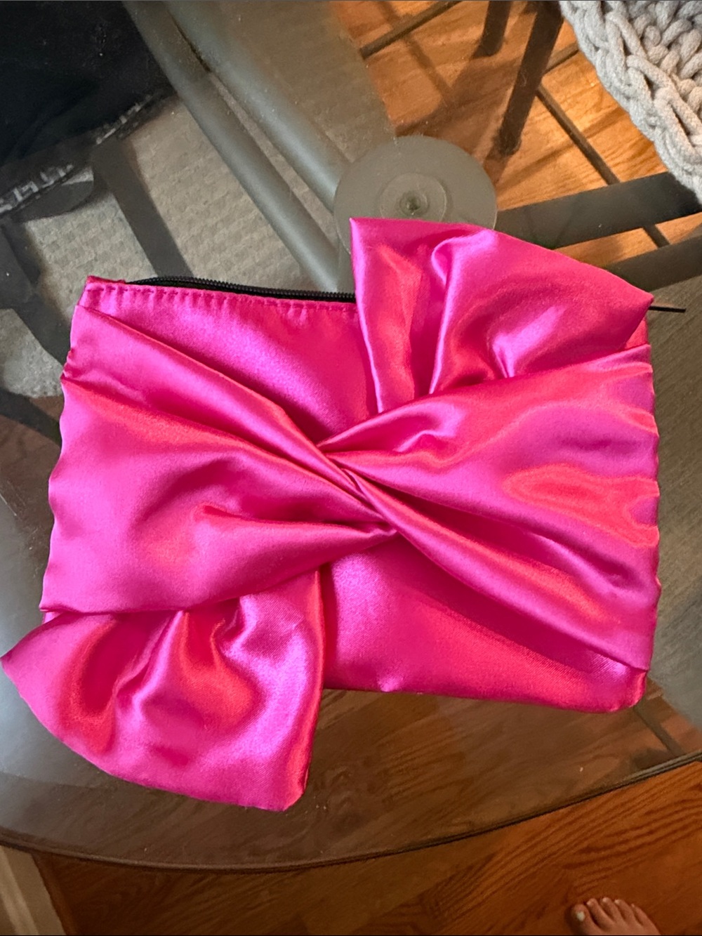 ipsy Hot Pink Satin Knot Travel Pouch